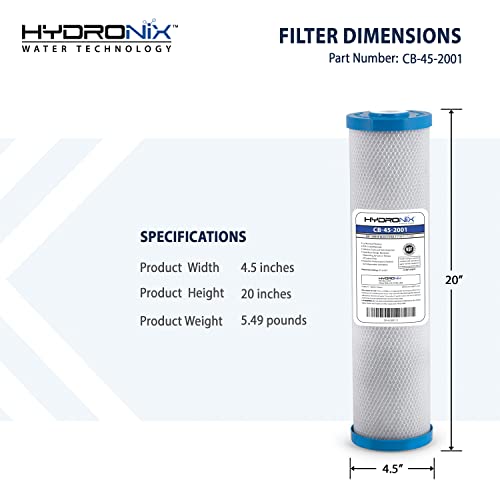 Hydronix HX-CB-45-2001/3 Whole House, Commercial and Industrial Coconut Carbon Block Water Filter, 4.5" x 20", 1 Micron, 3 Pack, White