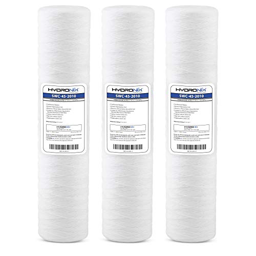 Hydronix HX-Swc-45-2010/3 Sediment String Wound Water Filter Cartridge for Whole House, Commercial 4.5 x 20, 10 Micron 3 Pack, White