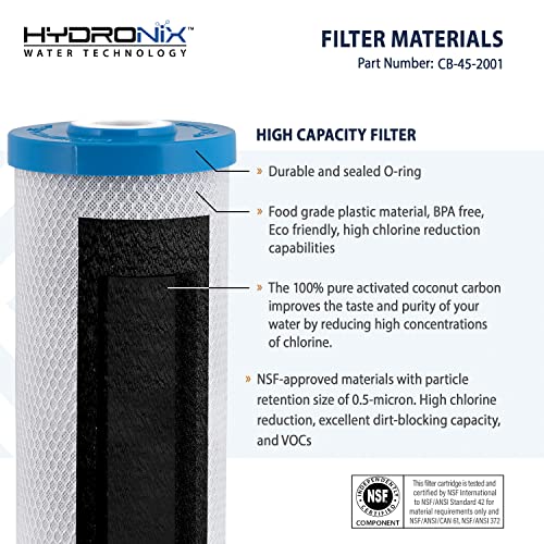 Hydronix HX-CB-45-2001/3 Whole House, Commercial and Industrial Coconut Carbon Block Water Filter, 4.5" x 20", 1 Micron, 3 Pack, White