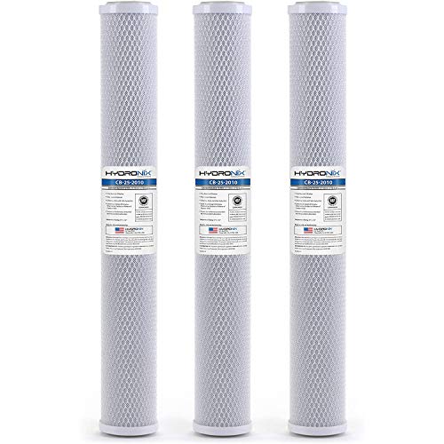 Hydronix HX-CB-25-2010/3 Universal NSF Coconut Activated Carbon Block Water Filter, 2.5" x 20"-10 Micron-3 Pack, White