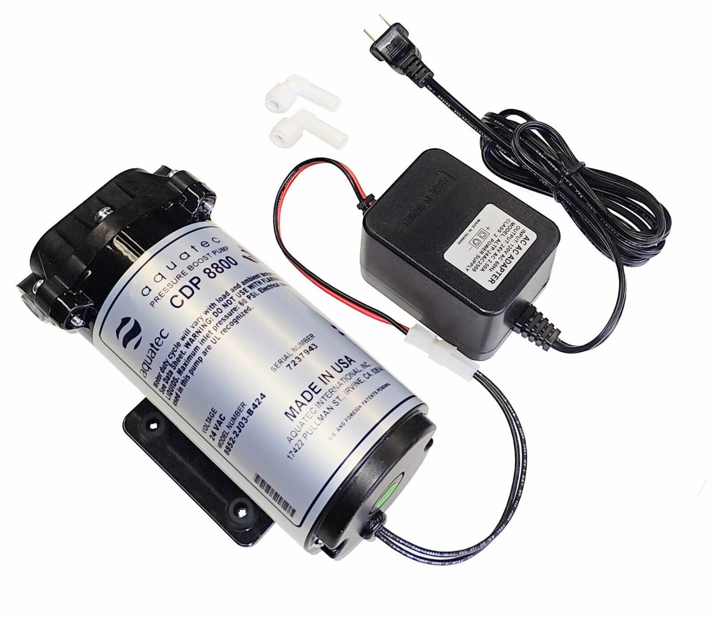 Aquatec 8800 series 8852 water pressure boost pump (pump only), 2.6LPM 24VAC for aeroponics or 100GPD to 200GPD RO systems