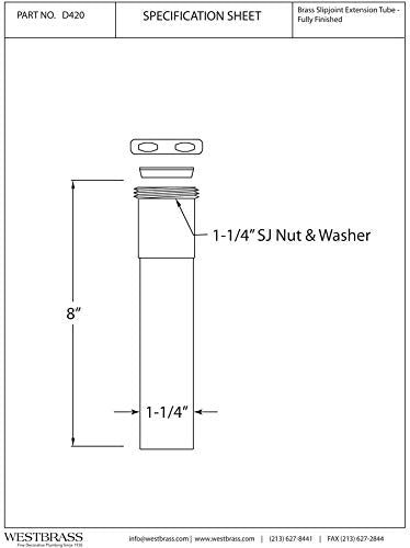 Westbrass D420-20 1-1/4" OD x 8" Slip Joint Extension Tube