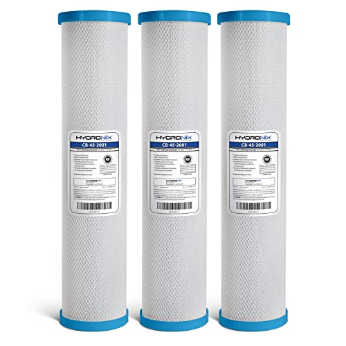 Hydronix HX-CB-45-2001/3 Whole House, Commercial and Industrial Coconut Carbon Block Water Filter, 4.5" x 20", 1 Micron, 3 Pack, White