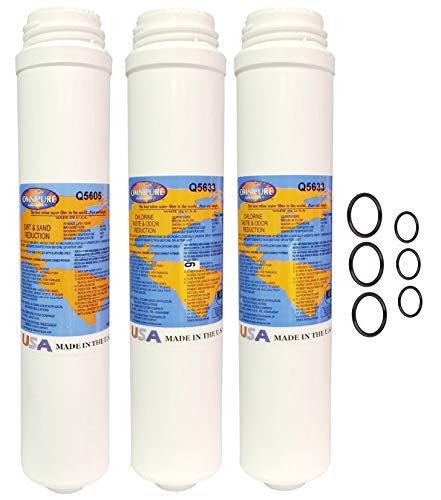 Omnipure Q5605 and (2) Q5633 Replacement Sediment Carbon Filter Cartridge Set Plus Small and Large O-Rings by IPW Industries Inc.