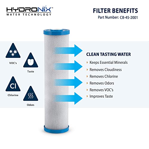 Hydronix HX-CB-45-2001/3 Whole House, Commercial and Industrial Coconut Carbon Block Water Filter, 4.5" x 20", 1 Micron, 3 Pack, White