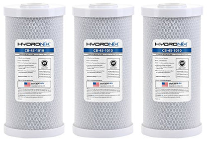 Hydronix HX-CB-45-1010/3 Whole House Commercial NSF Coconut Activated Carbon Block Water Filter, 4.5" x 10", 10 Micron 3 Pack, White