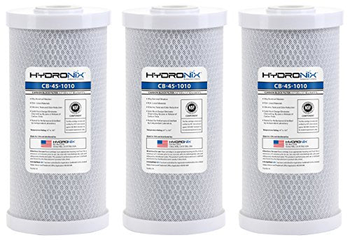 Hydronix HX-CB-45-1010/3 Whole House Commercial NSF Coconut Activated Carbon Block Water Filter, 4.5" x 10", 10 Micron 3 Pack, White