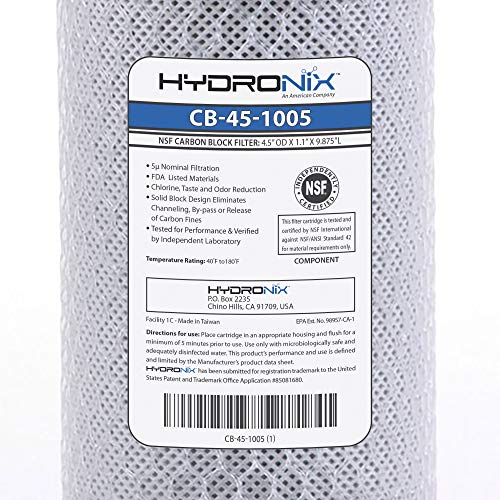 Hydronix HX-CB-45-1005/3 Whole House Commercial NSF Coconut Activated Carbon Block Water Filter, 4.5" x 10", 5 Micron, 3 Pack, White