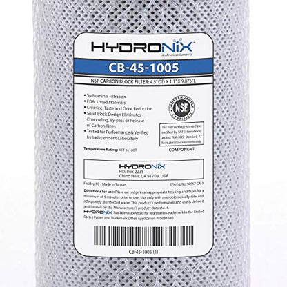 Hydronix HX-CB-45-1005/3 Whole House Commercial NSF Coconut Activated Carbon Block Water Filter, 4.5" x 10", 5 Micron, 3 Pack, White