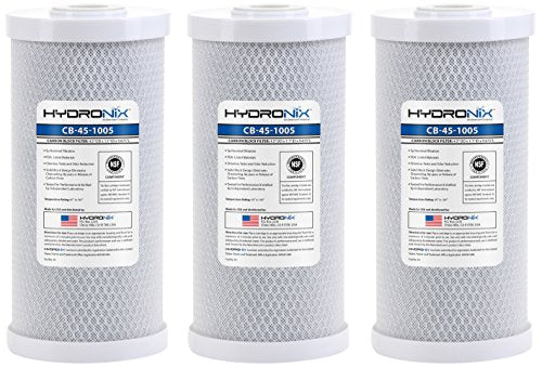 Hydronix HX-CB-45-1005/3 Whole House Commercial NSF Coconut Activated Carbon Block Water Filter, 4.5" x 10", 5 Micron, 3 Pack, White