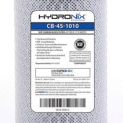 Hydronix HX-CB-45-1010/3 Whole House Commercial NSF Coconut Activated Carbon Block Water Filter, 4.5" x 10", 10 Micron 3 Pack, White