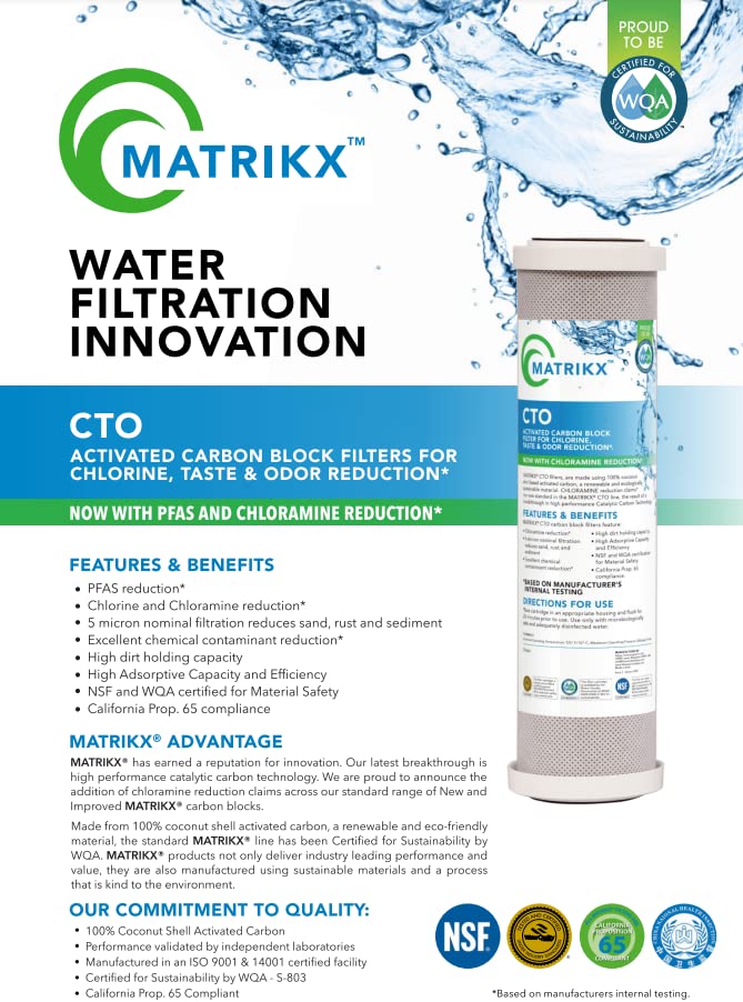 Matrikx 10" CTO Carbon Block Filter now with Chloramine Reduction, 2.5" x 10", 32-250-10-MATRIKX