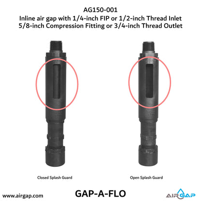 Inline Universal Air Gap, 45 Degrees Installtion, 7GPM Flow Rate, Splash Proof