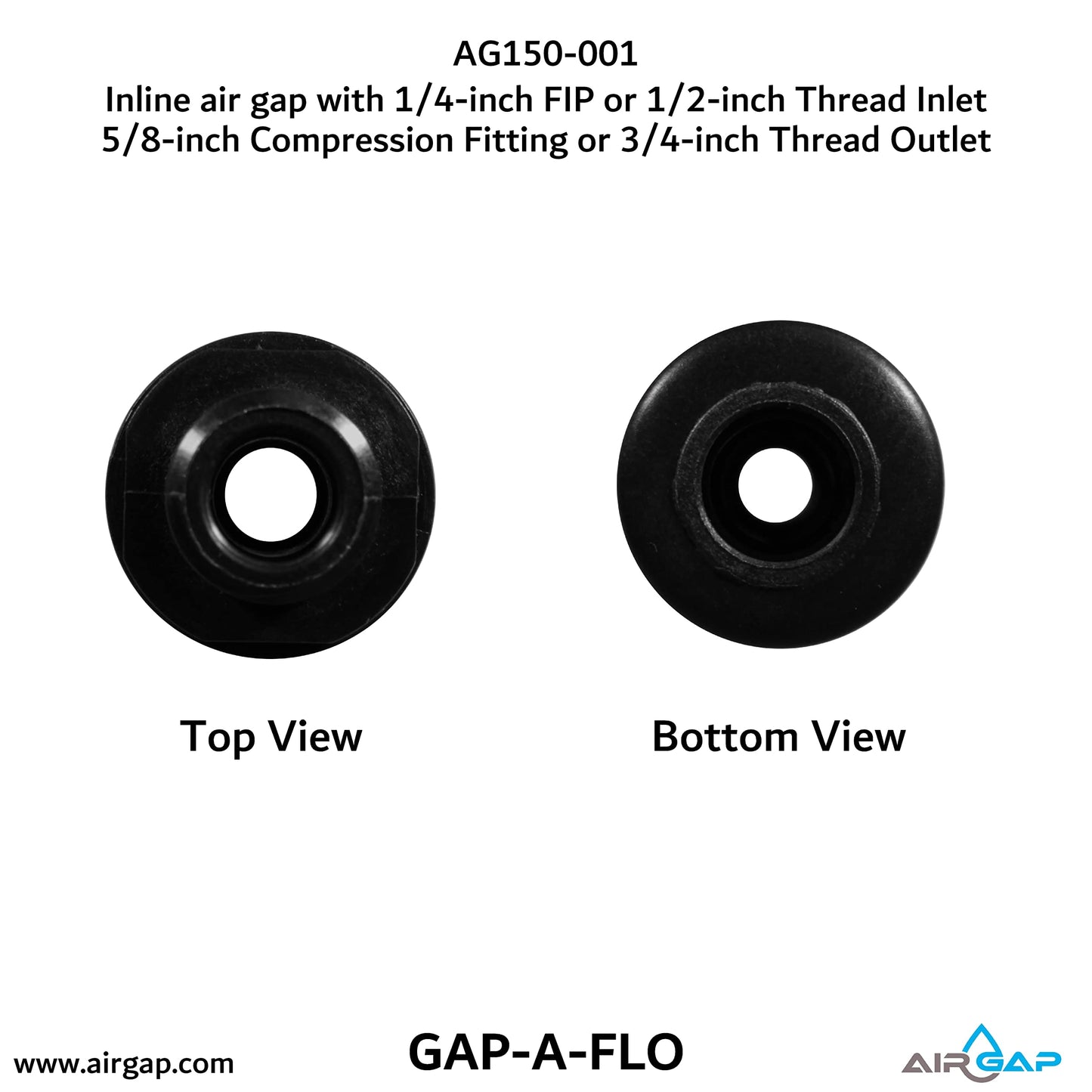 Inline Universal Air Gap, 45 Degrees Installtion, 7GPM Flow Rate, Splash Proof