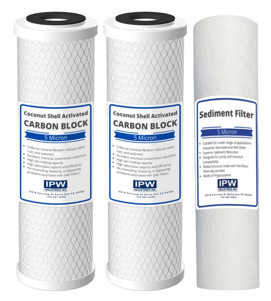 WATER FILTER SET US MADE Double Capacity Replacement Pre-Filter Set For ULTIMATE Series Reverse Osmosis Water Filter System Stage 1, 2&3 - MADE IN USA by IPW Industries Inc