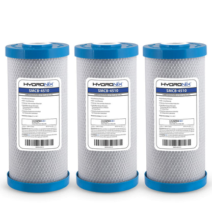 Hydronix HX-Smcb-4510/3 NSF Coconut Activated Carbon Block Water Filter, 4.5" x 10"-0.5 Micron-3 Pack, White
